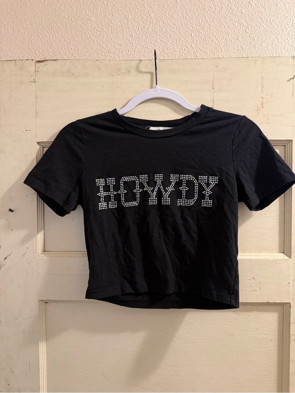 12th Tribe Howdy Rhinestone Crop Tee Black Size S Western Cowgirl
